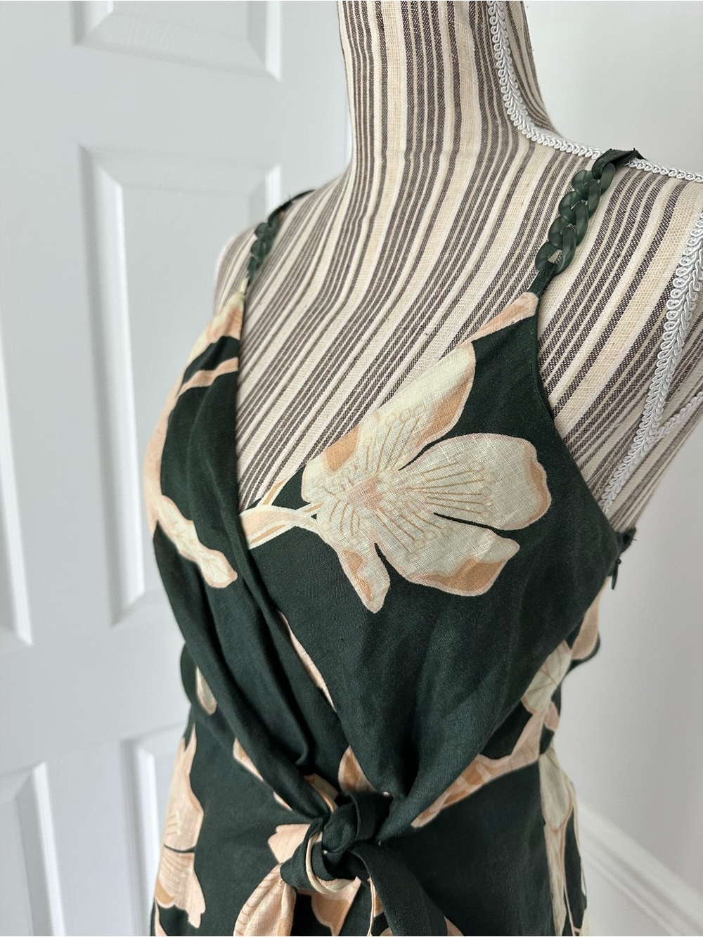 REISS Alice 100% Linen Floral Wrap Midi Dress Green Size 2 - Picture 3 of 9
